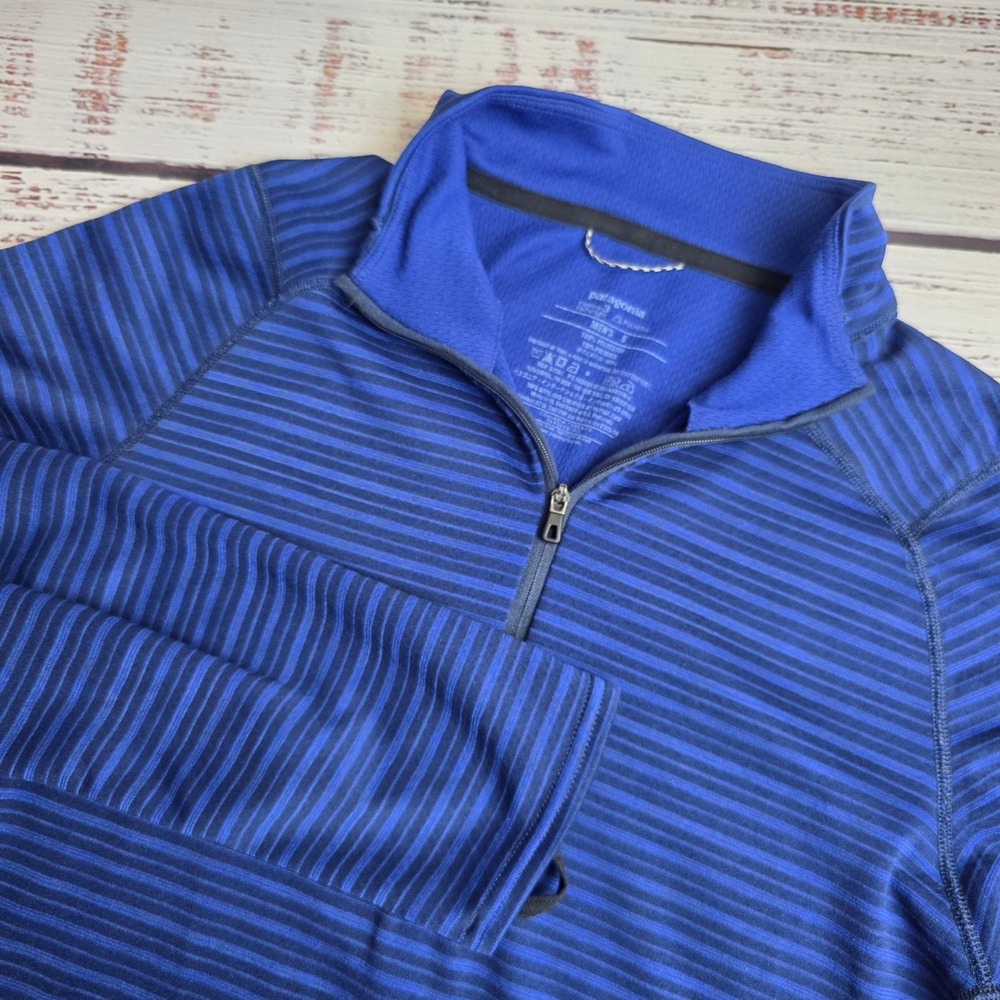 Patagonia Capilene 3 Midweight 1/4 Zip Blue Striped Polartec Base Layer Small